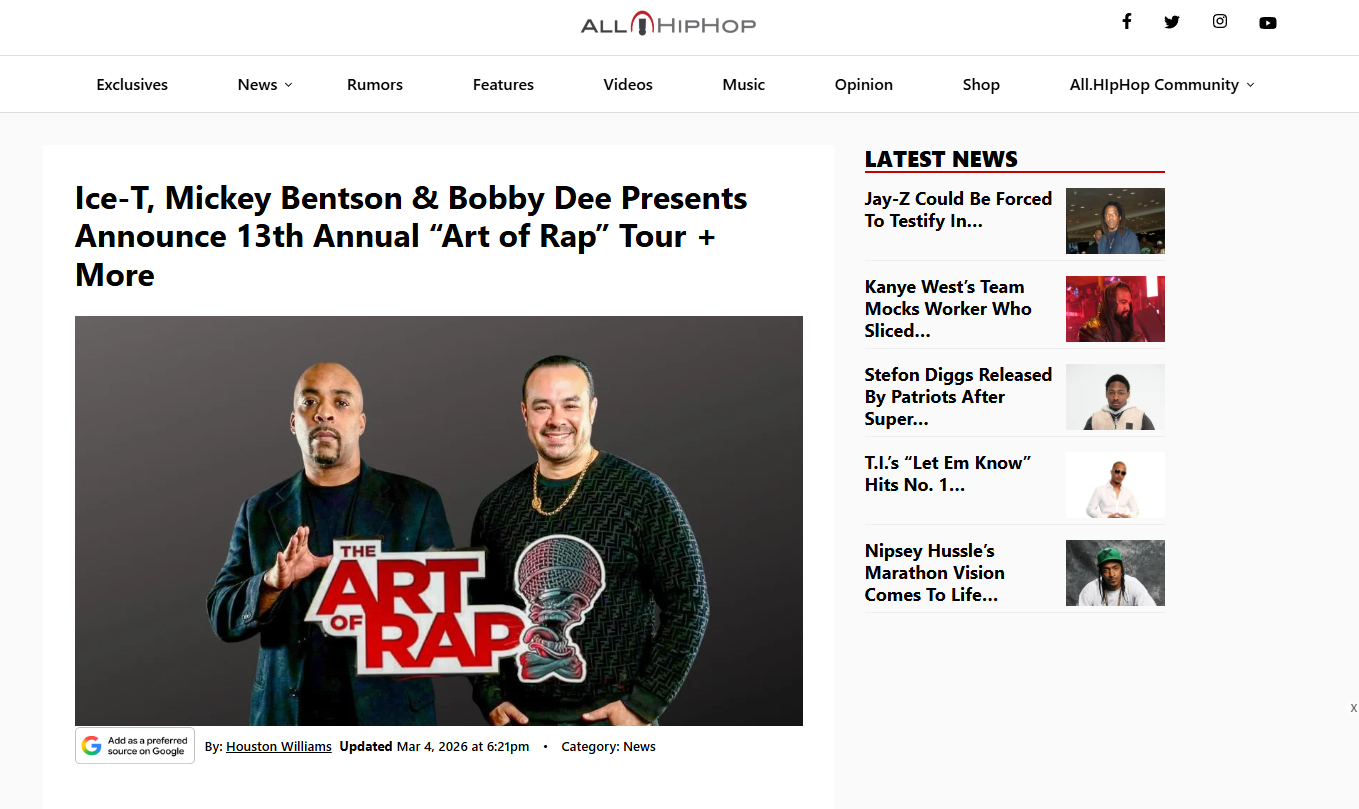 Ice-T, Mickey Bentson & Bobby Dee Presents Announce